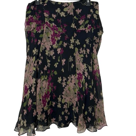 Lauren Ralph Lauren Silk Black Purple Floral Midi Skirt Y2K Romantic Size 10 - Picture 3 of 11